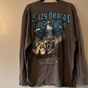 Vintage style Harley-Davidson gray Long Sleeve with Blue Dragon Graphic